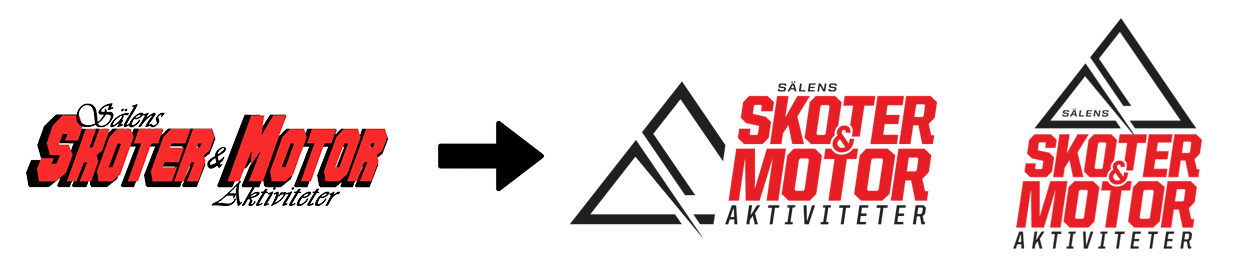 Logotyp för Sälens Skoter & Motoraktiviteter, före och efter.